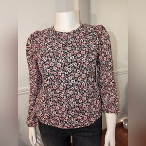 Kim & Cami Floral Pink Black Woman's Blouse Medium Long Sleeve